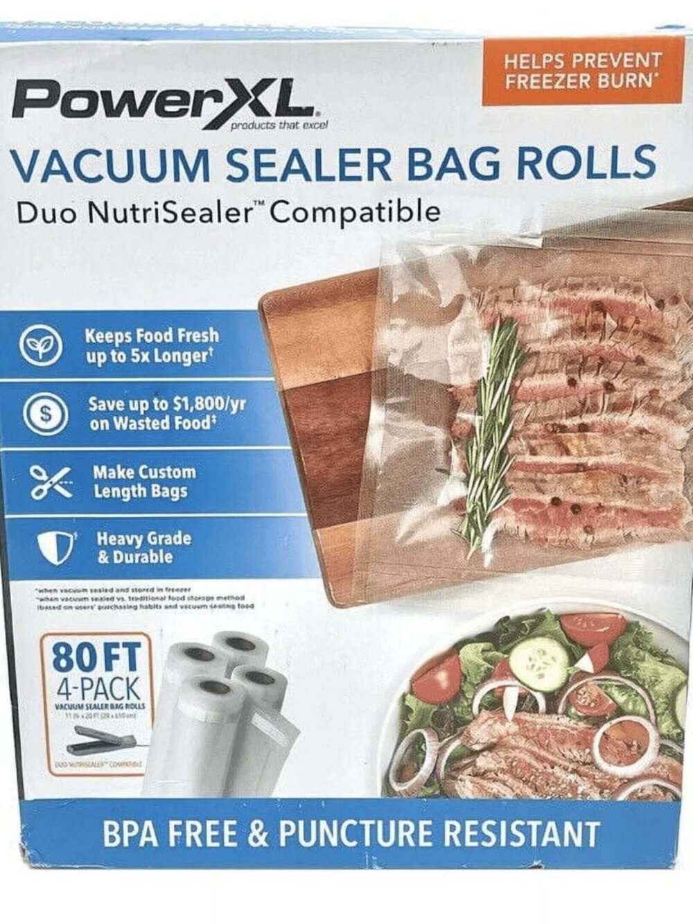 PowerXL Duo Nutrisealer Vacuum Sealer Bag Rolls, 80 Ft Total, 11" Wide - 4 Pack